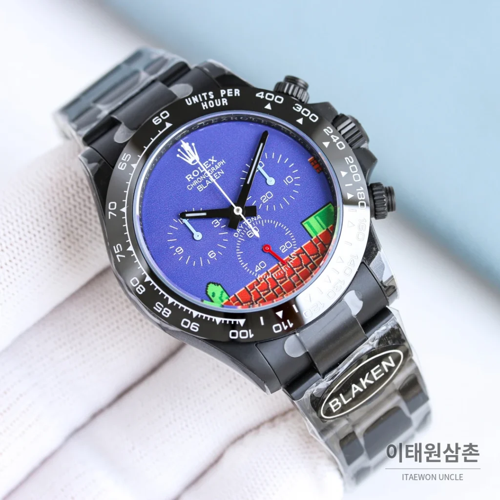 롤렉스 데이토나 크로노그래프 오토매틱 40mm 블루 다이얼 세라믹 브레이슬릿 블랙 베젤 세라믹 케이스