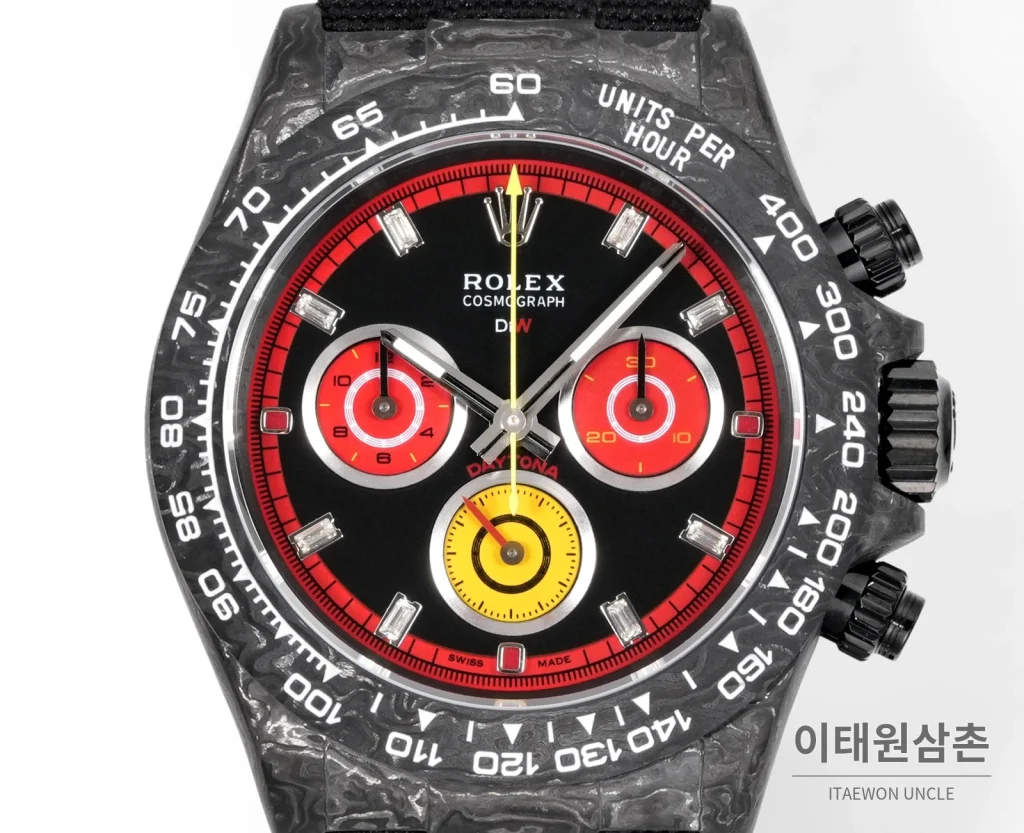 롤렉스 데이토나 크로노그래프 오토매틱 40mm 블랙 다이얼 블랙 나일론 스트랩 블랙 베젤 카본 케이스 (4)
