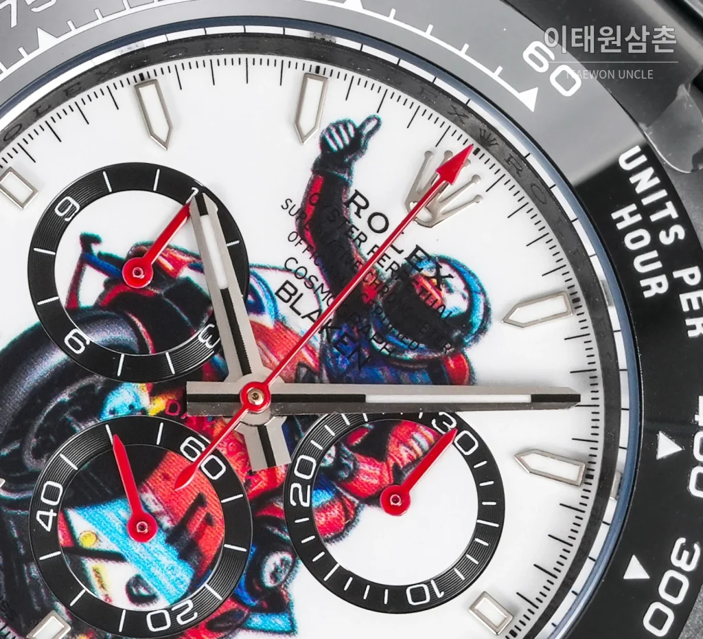 롤렉스 데이토나 크로노그래프 오토매틱 40mm 화이트 다이얼 세라믹 브레이슬릿 그레이 베젤 카본 케이스