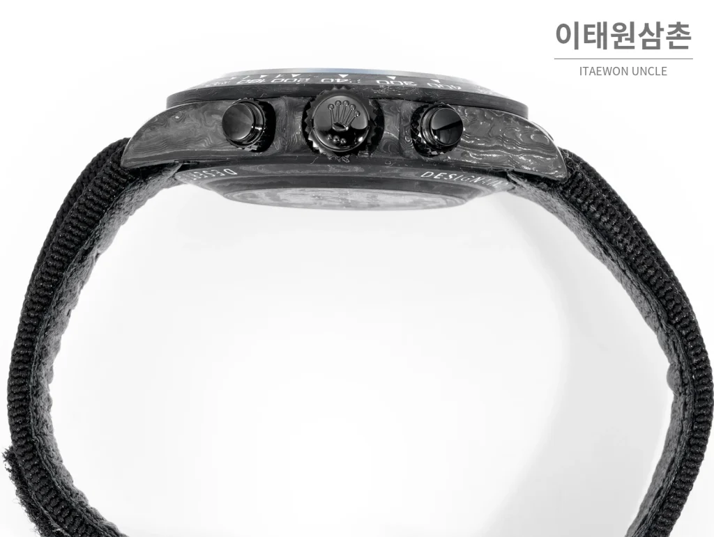 롤렉스 데이토나 크로노그래프 오토매틱 40mm 블랙 다이얼 블랙 나일론 스트랩 그레이 베젤 카본 케이스 (2)