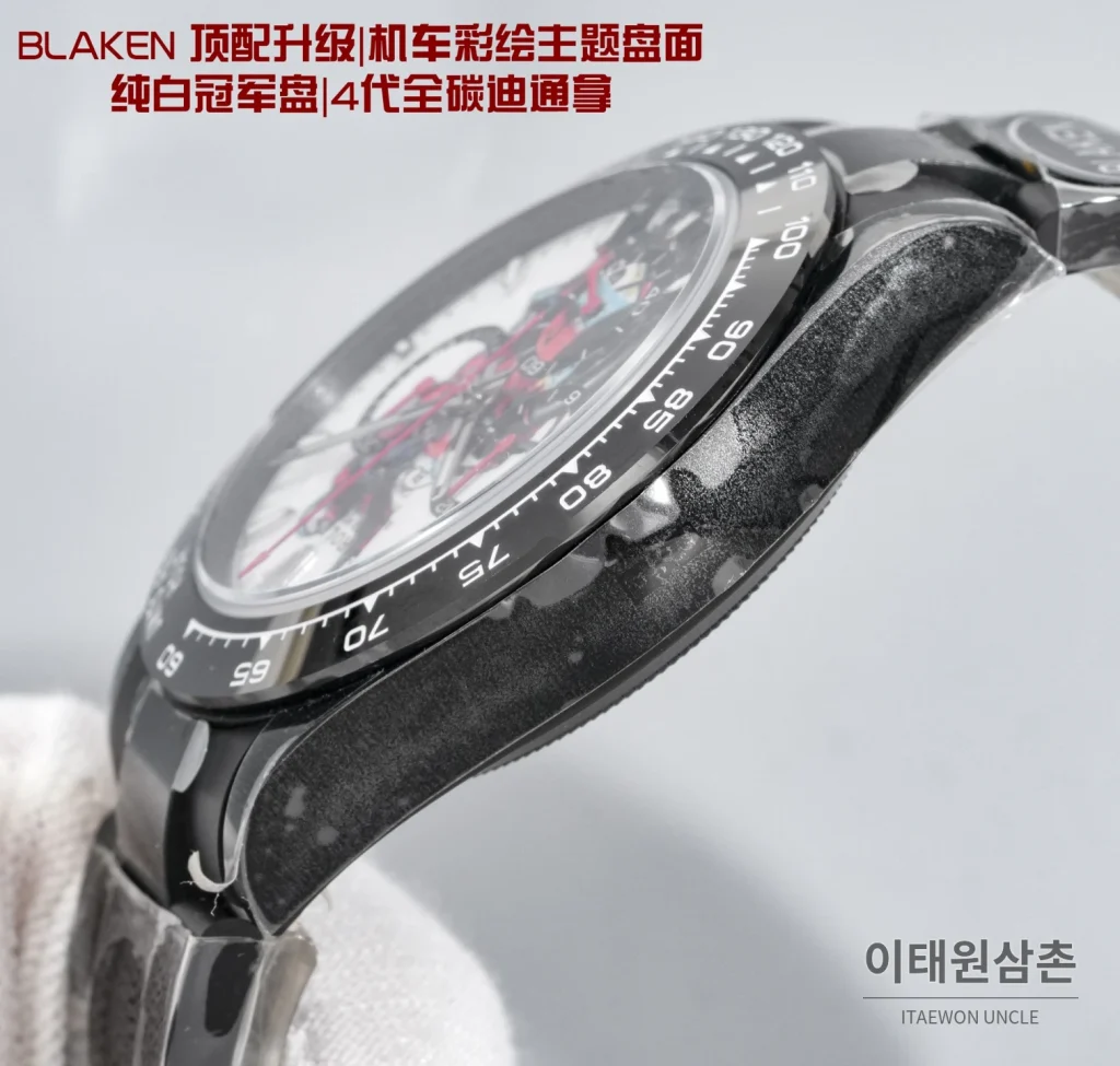 롤렉스 데이토나 크로노그래프 오토매틱 40mm 화이트 다이얼 세라믹 브레이슬릿 그레이 베젤 카본 케이스