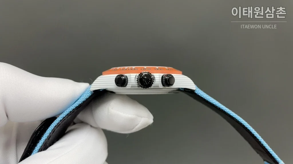 롤렉스 데이토나 크로노그래프 오토매틱 40mm 블루 다이얼 아이스블루 나일론 스트랩 그레이 베젤