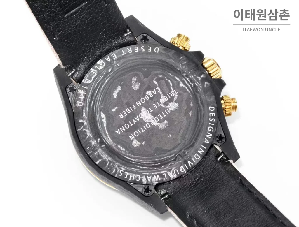 롤렉스 데이토나 크로노그래프 오토매틱 40mm 블랙 다이얼 샴페인 나일론 스트랩 멀티컬러 베젤 카본 케이스