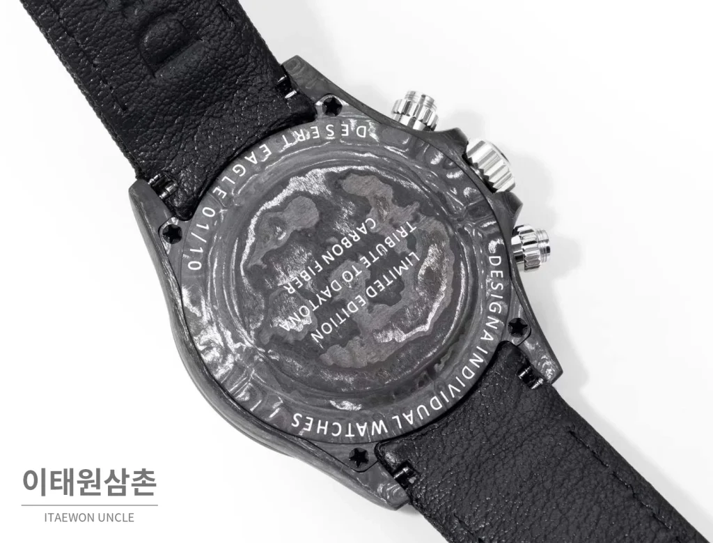 롤렉스 데이토나 크로노그래프 오토매틱 40mm 아이스블루 다이얼 블랙 나일론 스트랩 그레이 베젤 카본 케이스