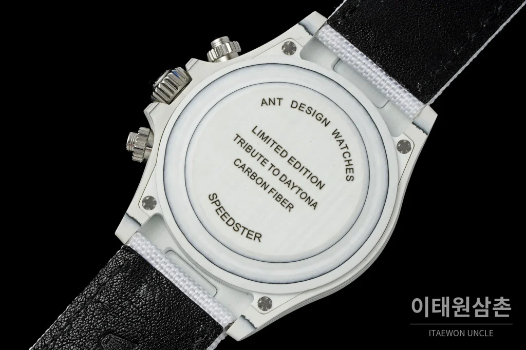 롤렉스 데이토나 크로노그래프 오토매틱 40mm 화이트 다이얼 화이트 나일론 스트랩 블랙 베젤 카본 케이스 (4)