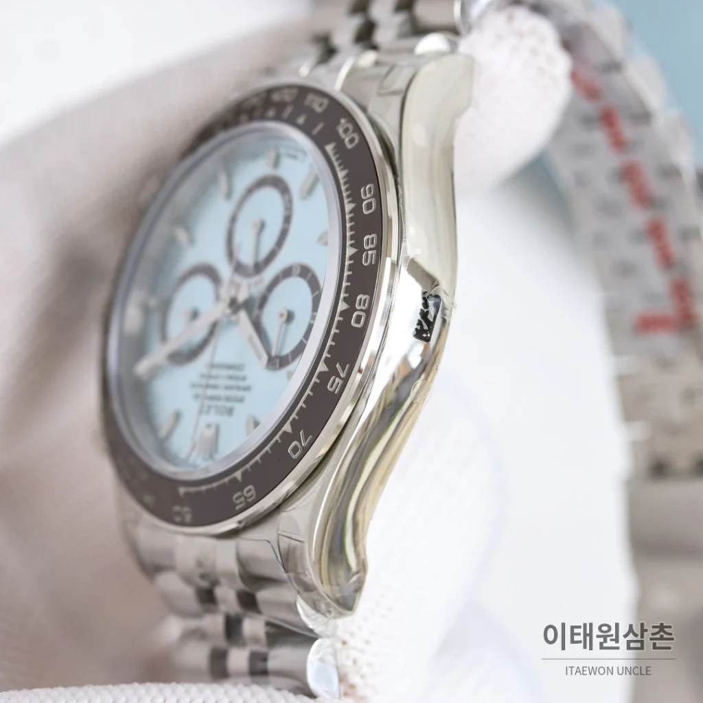 롤렉스 데이토나 크로노그래프 오토매틱 아이스블루 다이얼 스틸 브레이슬릿 브라운 베젤