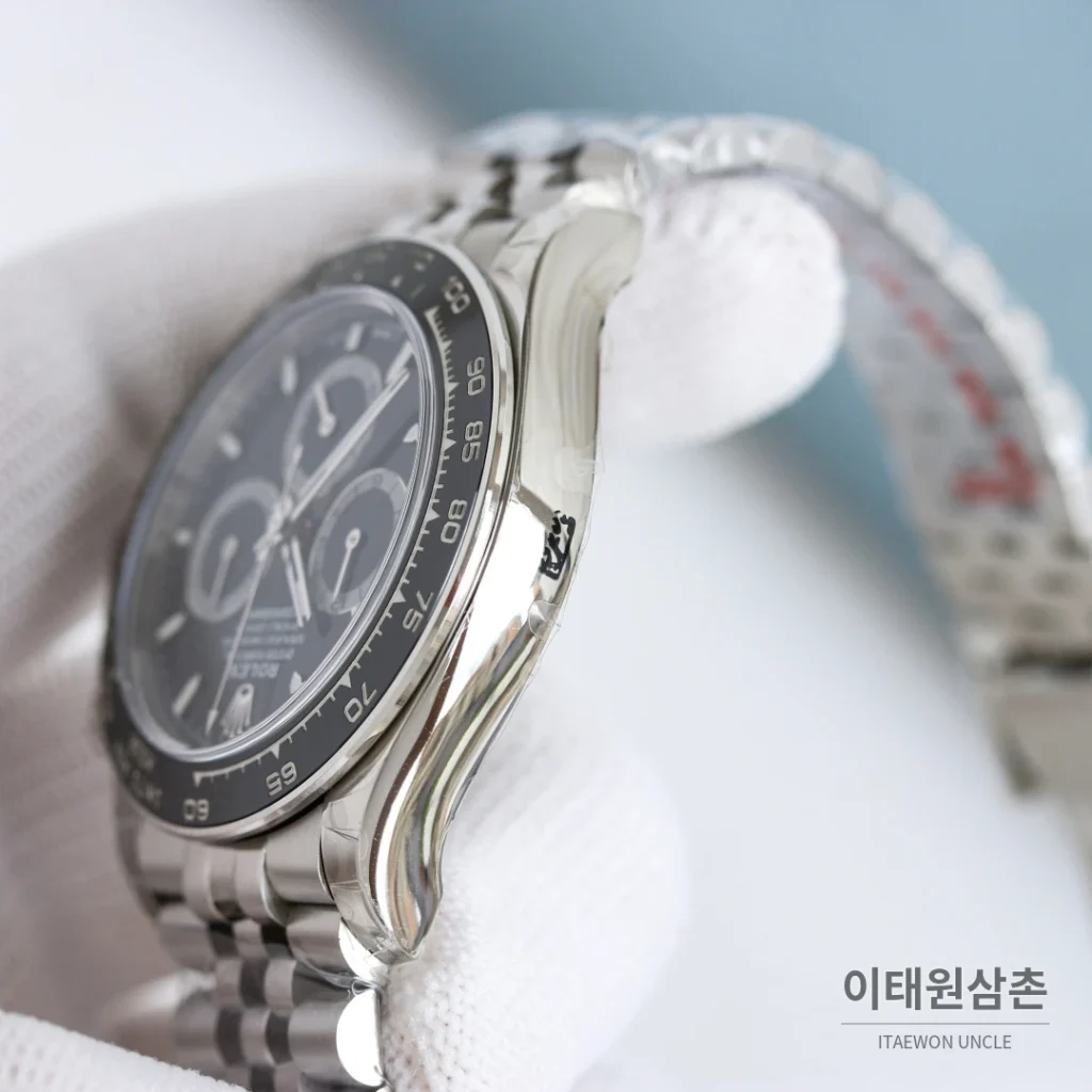 롤렉스 데이토나 크로노그래프 오토매틱 블랙 다이얼 스틸 브레이슬릿 블랙 베젤