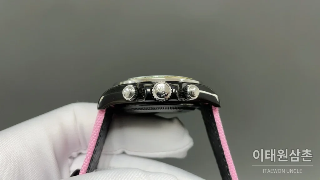 롤렉스 데이토나 크로노그래프 쿼츠 43mm 블루 다이얼 옐로우 나일론 스트랩
