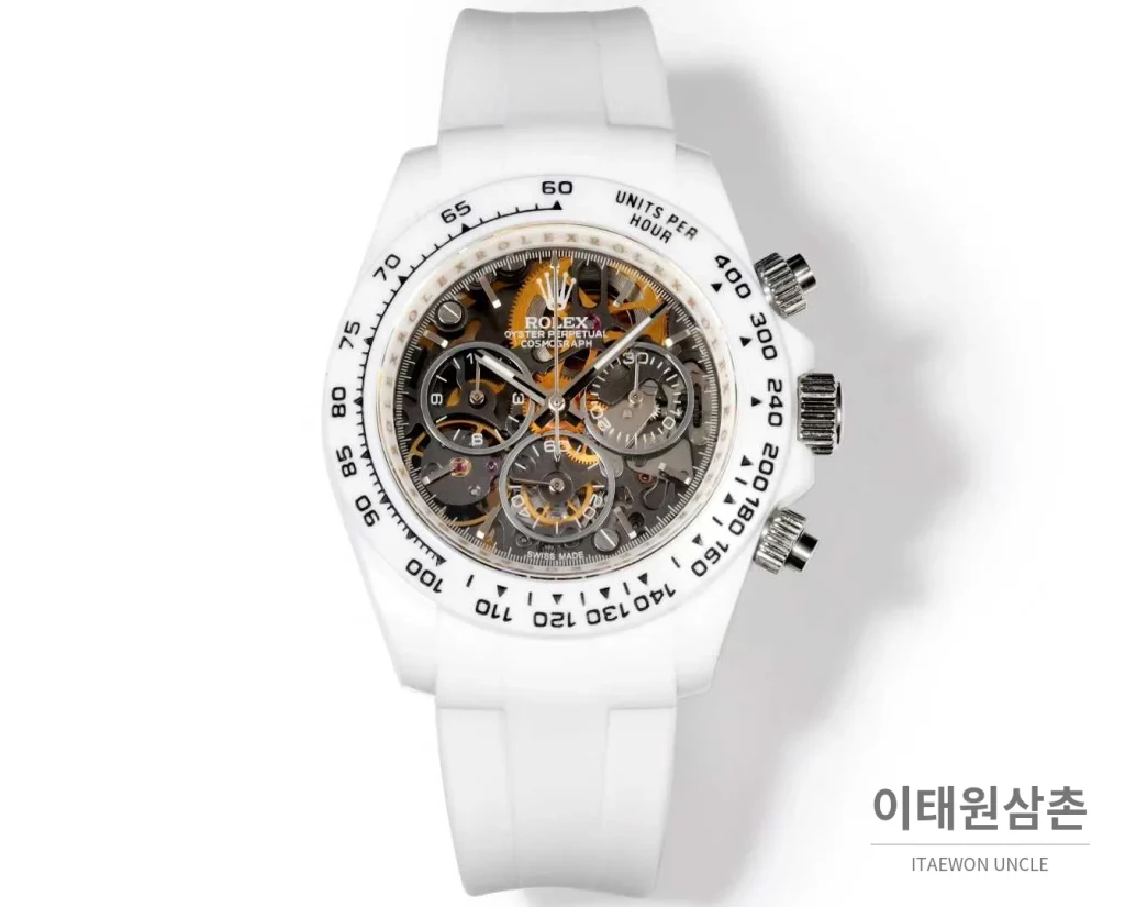 롤렉스 데이토나 러버밴드 블랙다이얼 크로노그래프 오토매틱 40mm 화이트 베젤 (2)