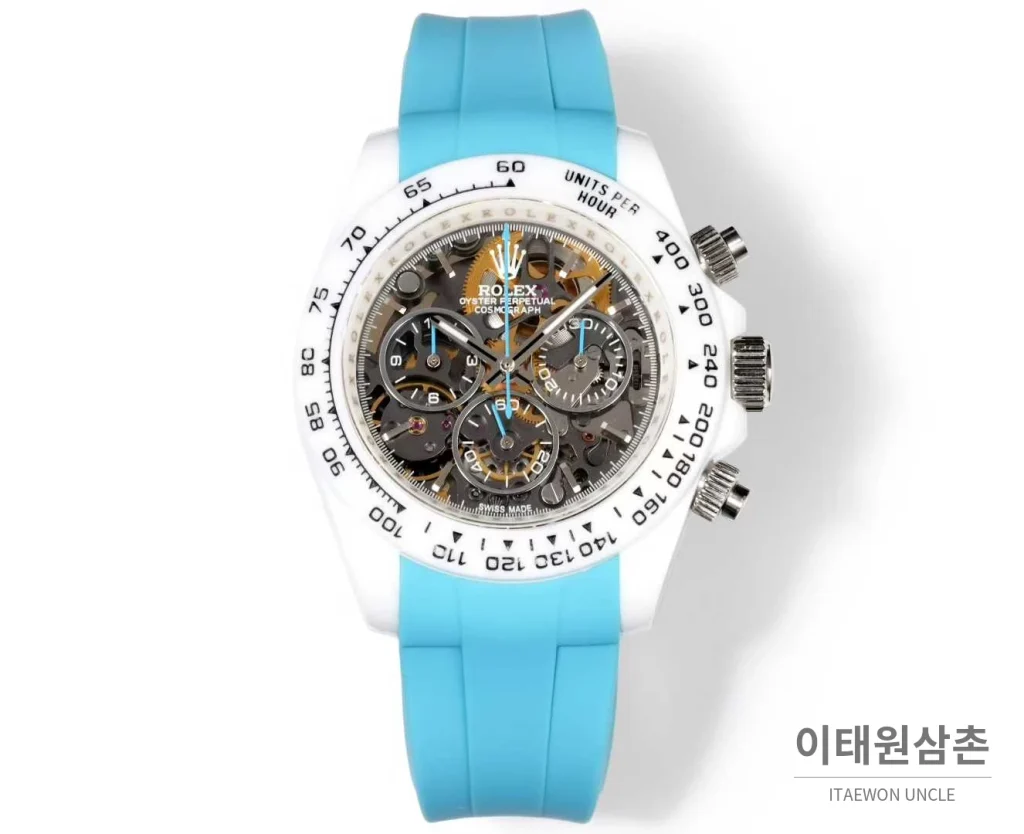 롤렉스 데이토나 러버밴드 블랙다이얼 크로노그래프 오토매틱 40mm 화이트 베젤