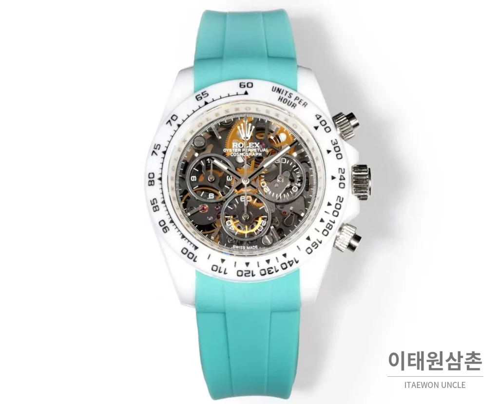 롤렉스 데이토나 러버밴드 블랙다이얼 크로노그래프 오토매틱 40mm 화이트 베젤 (3)