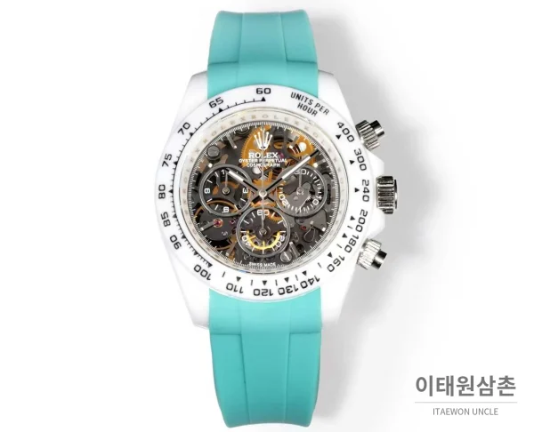 롤렉스 데이토나 러버밴드 블랙다이얼 크로노그래프 오토매틱 40mm 화이트 베젤 (3)