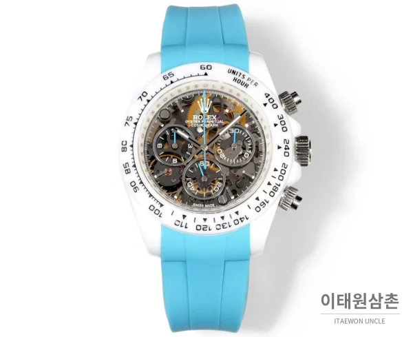 롤렉스 데이토나 러버밴드 블랙다이얼 크로노그래프 오토매틱 40mm 화이트 베젤