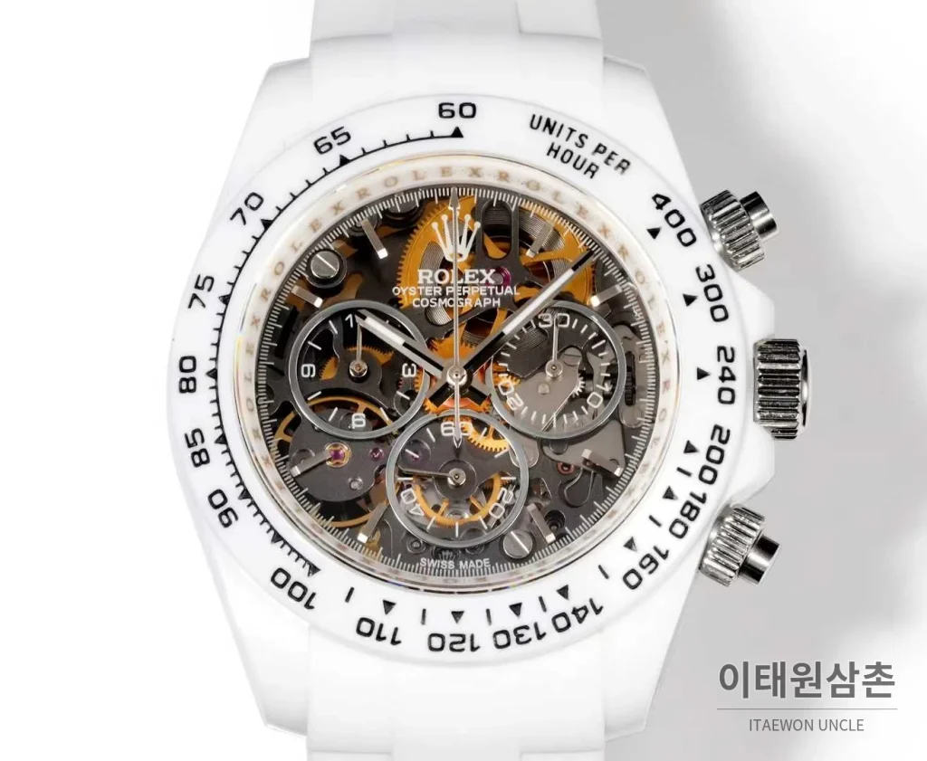 롤렉스 데이토나 러버밴드 블랙다이얼 크로노그래프 오토매틱 40mm 화이트 베젤 (2)