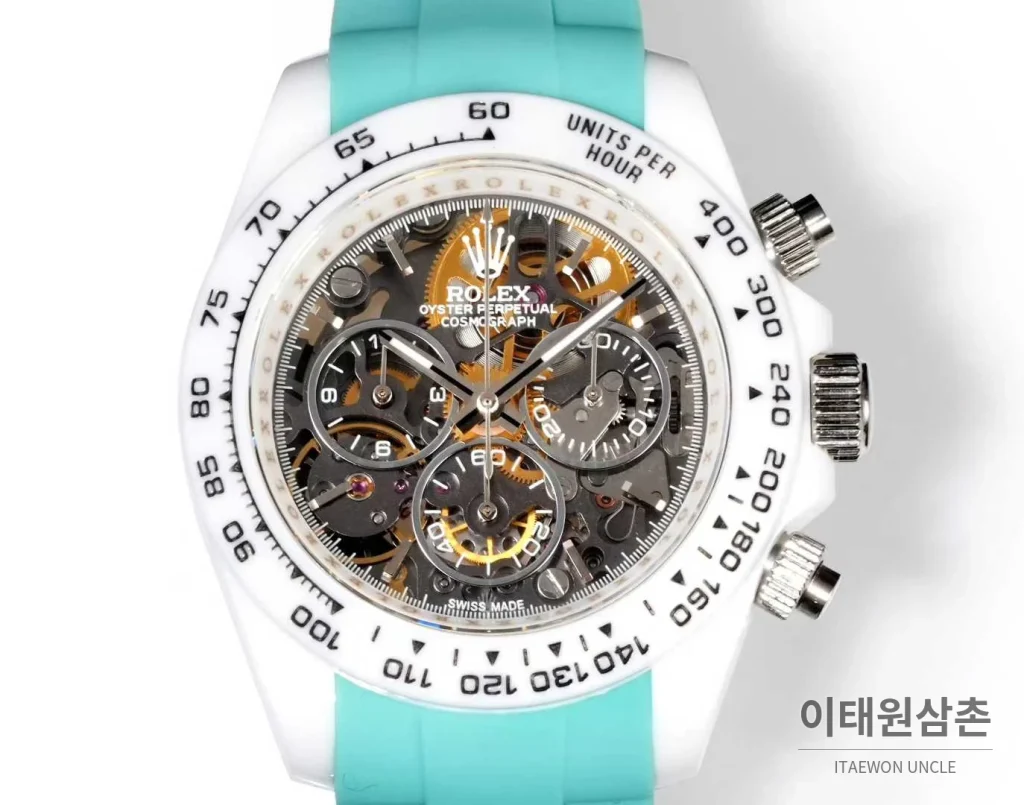 롤렉스 데이토나 러버밴드 블랙다이얼 크로노그래프 오토매틱 40mm 화이트 베젤 (3)