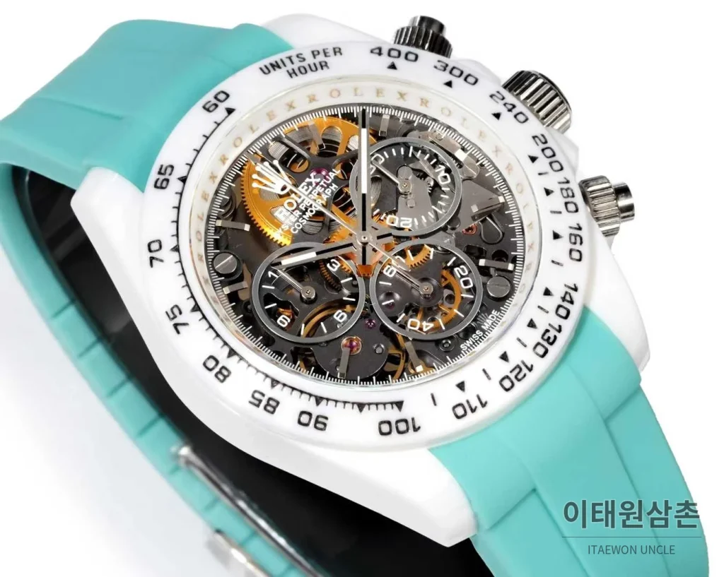 롤렉스 데이토나 러버밴드 블랙다이얼 크로노그래프 오토매틱 40mm 화이트 베젤 (3)