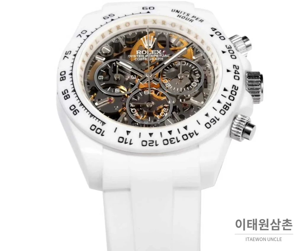 롤렉스 데이토나 러버밴드 블랙다이얼 크로노그래프 오토매틱 40mm 화이트 베젤 (2)
