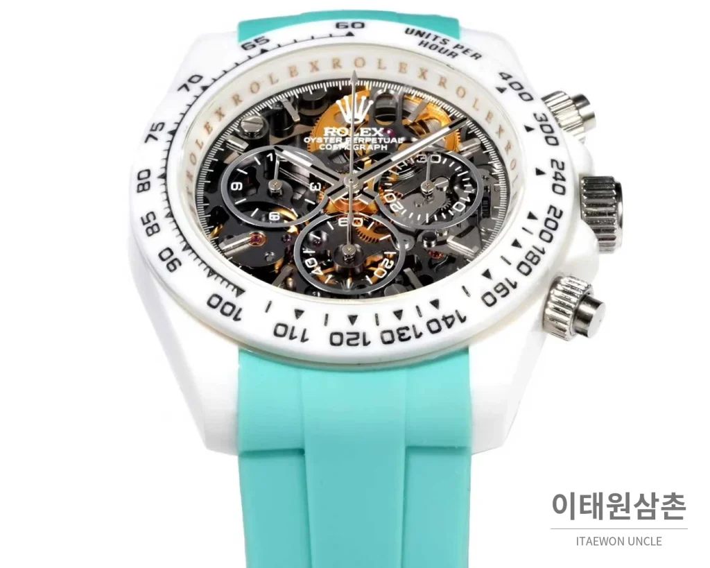 롤렉스 데이토나 러버밴드 블랙다이얼 크로노그래프 오토매틱 40mm 화이트 베젤 (3)