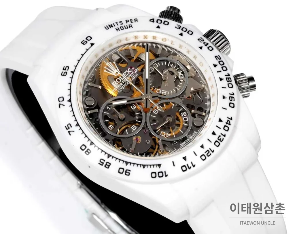 롤렉스 데이토나 러버밴드 블랙다이얼 크로노그래프 오토매틱 40mm 화이트 베젤 (2)