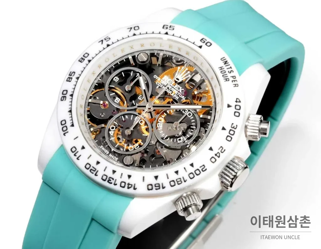 롤렉스 데이토나 러버밴드 블랙다이얼 크로노그래프 오토매틱 40mm 화이트 베젤 (3)