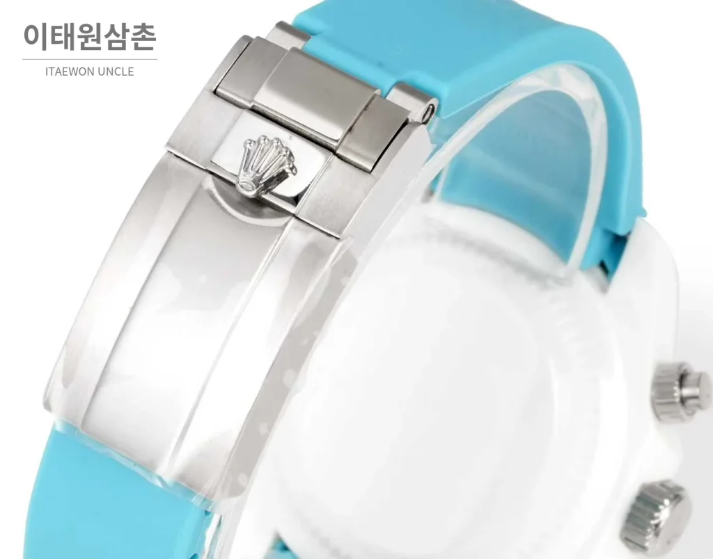 롤렉스 데이토나 러버밴드 블랙다이얼 크로노그래프 오토매틱 40mm 화이트 베젤