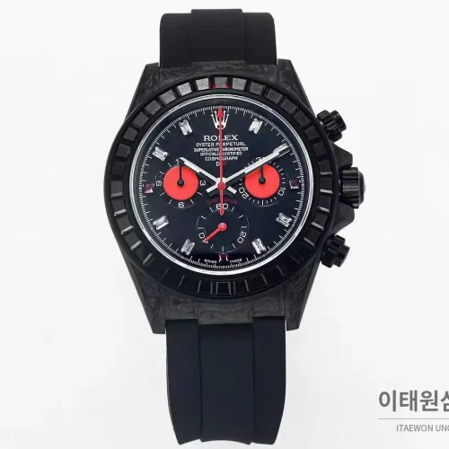 롤렉스 DIW 카본 레인보우베젤 데이토나 크로노그래프 블랙 다이얼 블랙 러버 스트랩