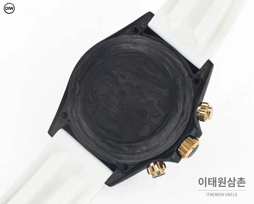 롤렉스 DIW 카본 레인보우베젤 데이토나 크로노그래프 핑크 다이얼 화이트 러버 스트랩