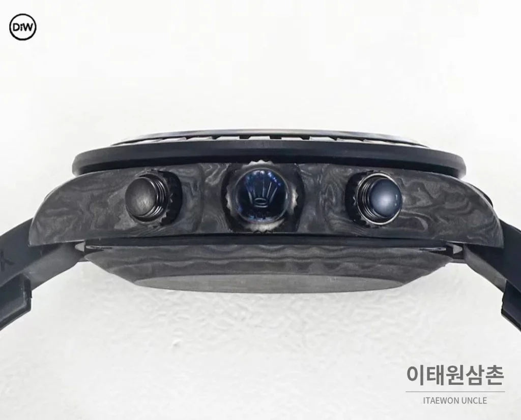 롤렉스 DIW 카본 레인보우베젤 데이토나 크로노그래프 블랙 다이얼 블랙 러버 스트랩