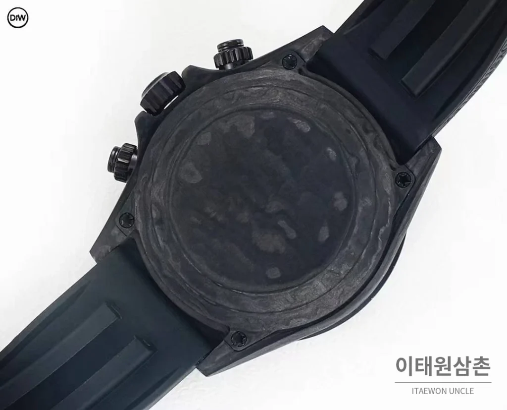 롤렉스 DIW 카본 레인보우베젤 데이토나 크로노그래프 블랙 다이얼 블랙 러버 스트랩