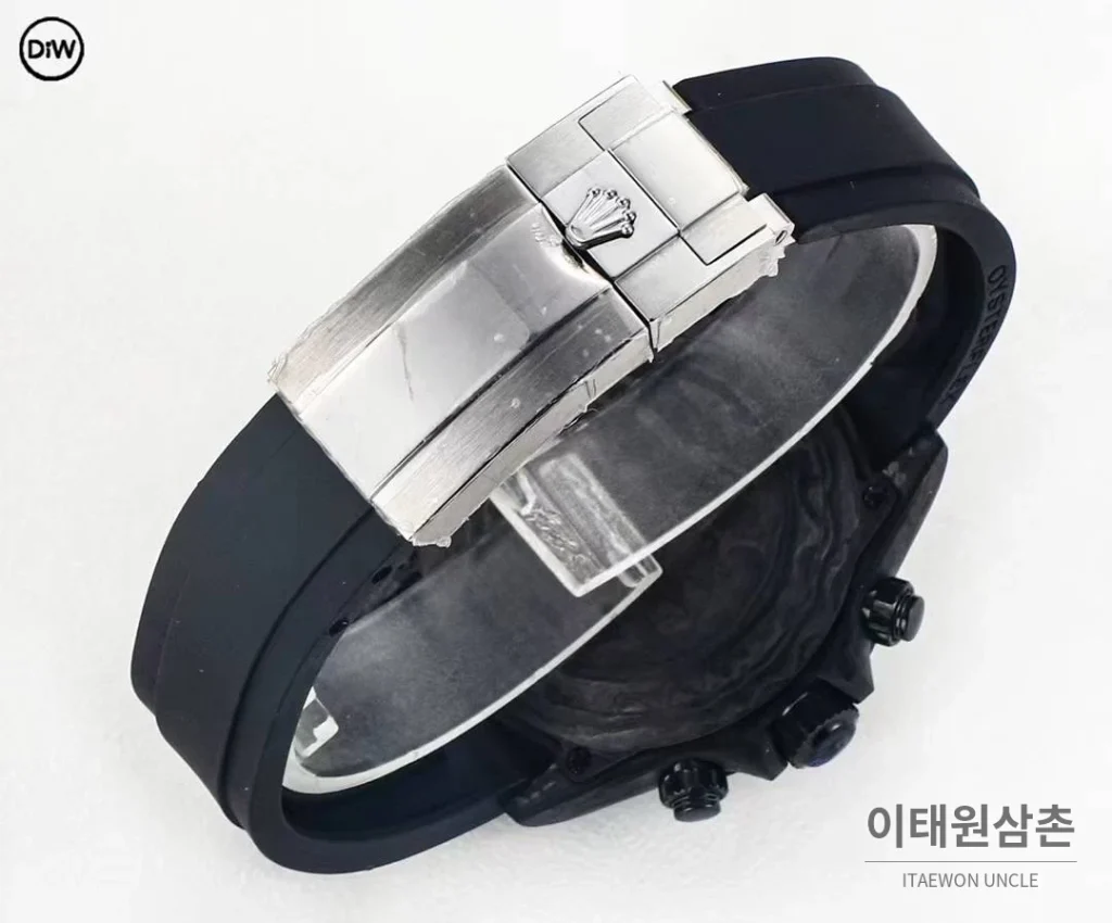 롤렉스 DIW 카본 레인보우베젤 데이토나 크로노그래프 블랙 다이얼 블랙 러버 스트랩