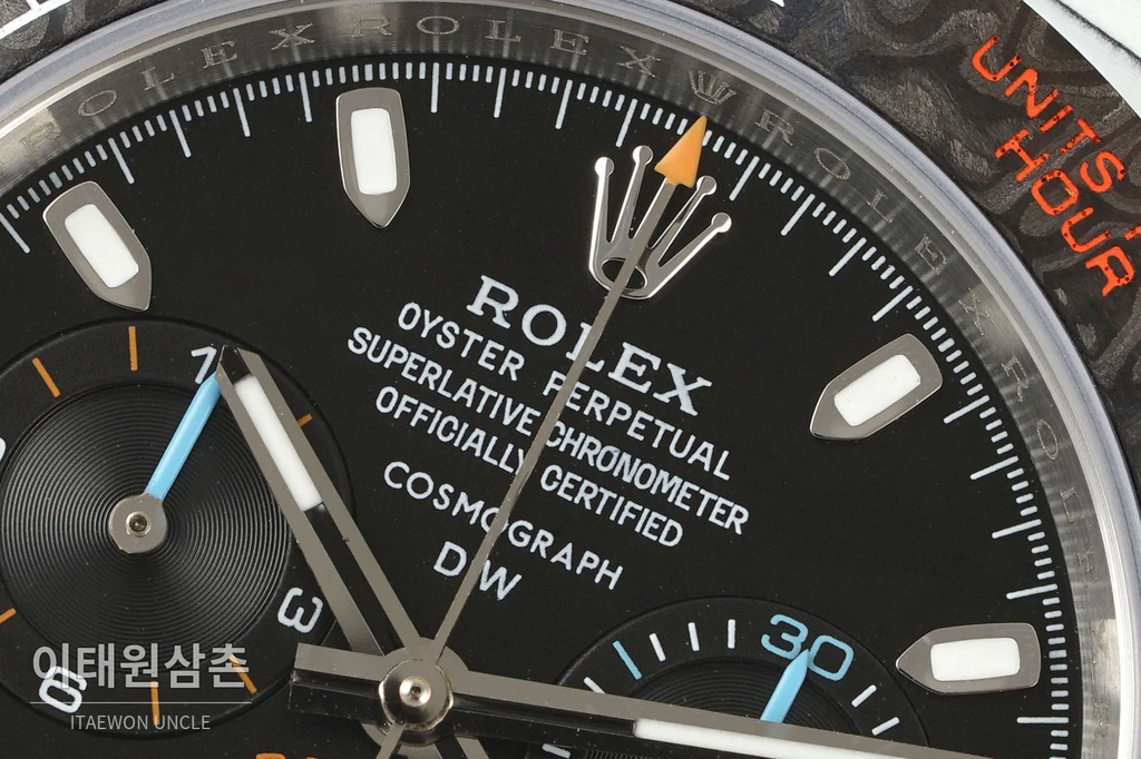 롤렉스 DIW 데이토나 카본 블랙다이얼 스카이블루 스트랩 크로노그래프 40mm