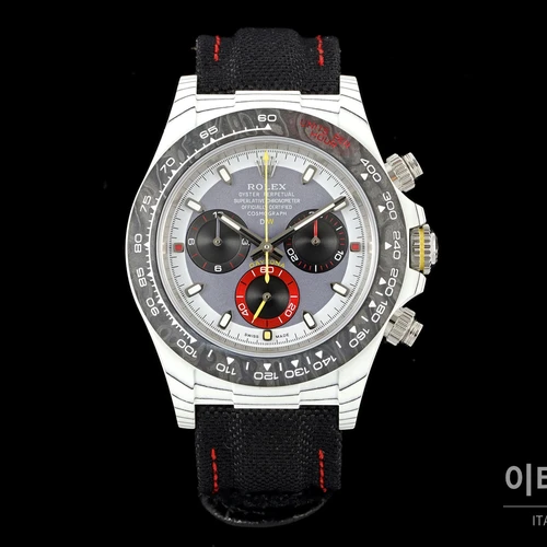 롤렉스 DIW 데이토나 카본 실버다이얼 레드포인트 블랙 스트랩 크로노그래프 40mm