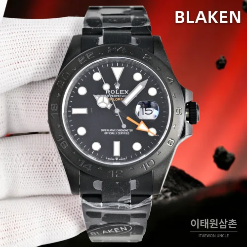 롤렉스 익스플로러2 블라켄 DLC 블랙 GMT 오토매틱 42mm 블랙 다이얼 롤렉스 익스플로러2 블라켄 DLC 블랙 GMT 오토매틱 42mm 블랙 다이얼