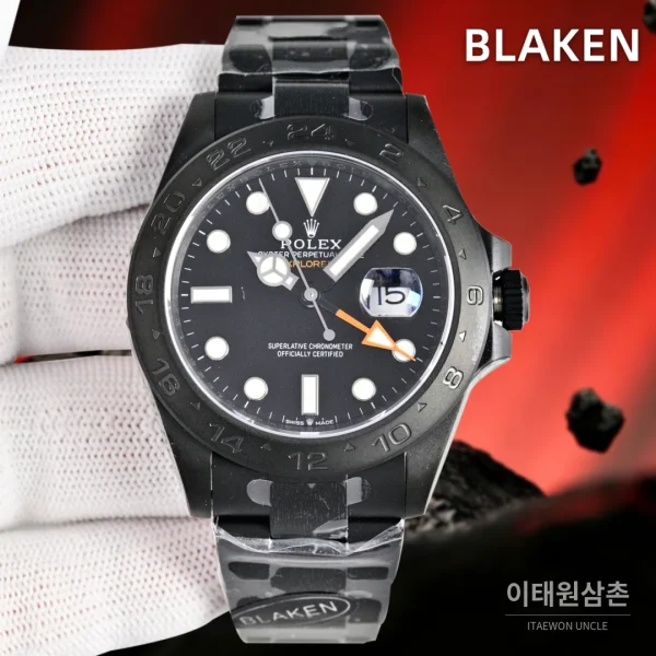 롤렉스 익스플로러2 블라켄 DLC 블랙 GMT 오토매틱 42mm 블랙 다이얼 롤렉스 익스플로러2 블라켄 DLC 블랙 GMT 오토매틱 42mm 블랙 다이얼
