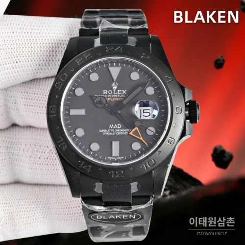 롤렉스 익스플로러2 블라켄 DLC 블랙 GMT 오토매틱 42mm 그레이 다이얼 롤렉스 익스플로러2 블라켄 DLC 블랙 GMT 오토매틱 42mm 그레이 다이얼