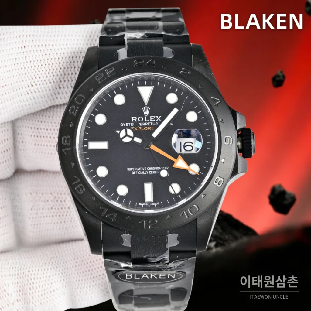 롤렉스 익스플로러2 블라켄 DLC 블랙 GMT 오토매틱 42mm 블랙 다이얼 (2)