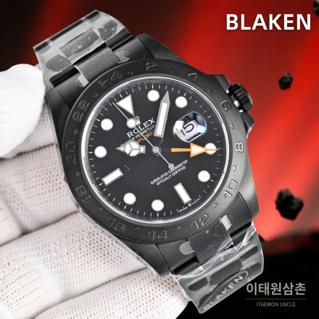 롤렉스 익스플로러2 블라켄 DLC 블랙 GMT 오토매틱 42mm 블랙 다이얼