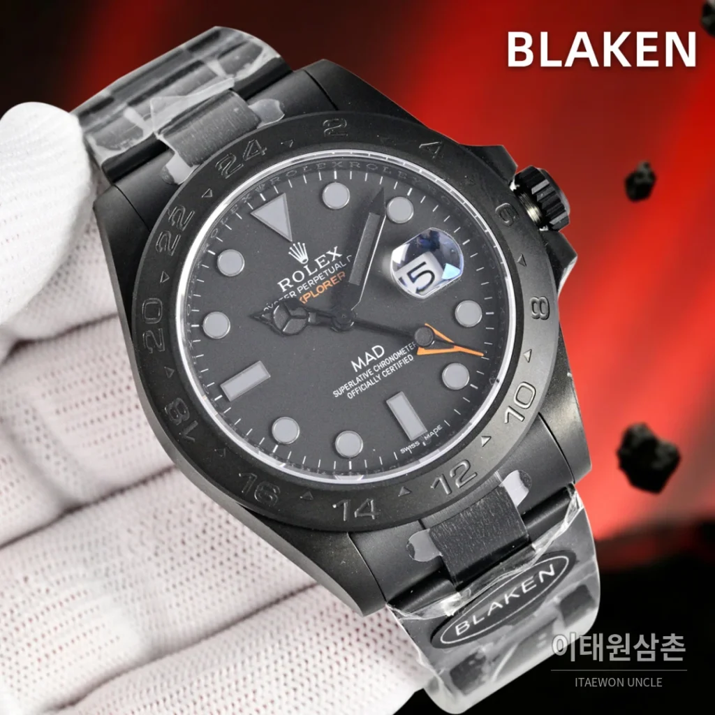 롤렉스 익스플로러2 블라켄 DLC 블랙 GMT 오토매틱 42mm 그레이 다이얼