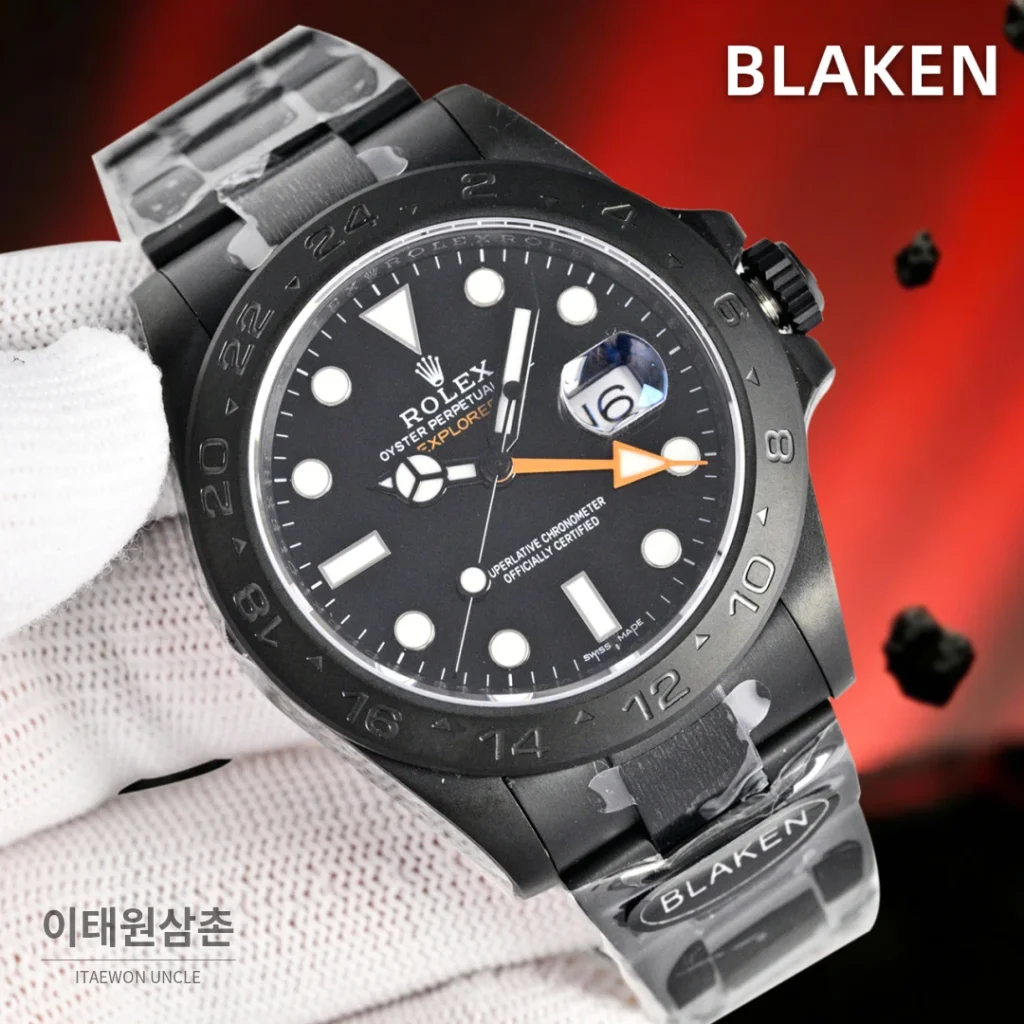 롤렉스 익스플로러2 블라켄 DLC 블랙 GMT 오토매틱 42mm 블랙 다이얼 (2)