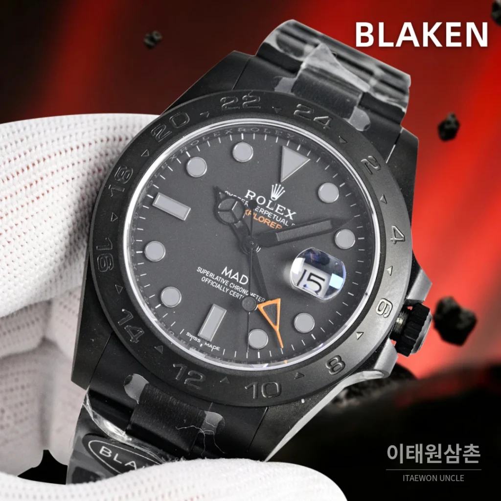 롤렉스 익스플로러2 블라켄 DLC 블랙 GMT 오토매틱 42mm 그레이 다이얼