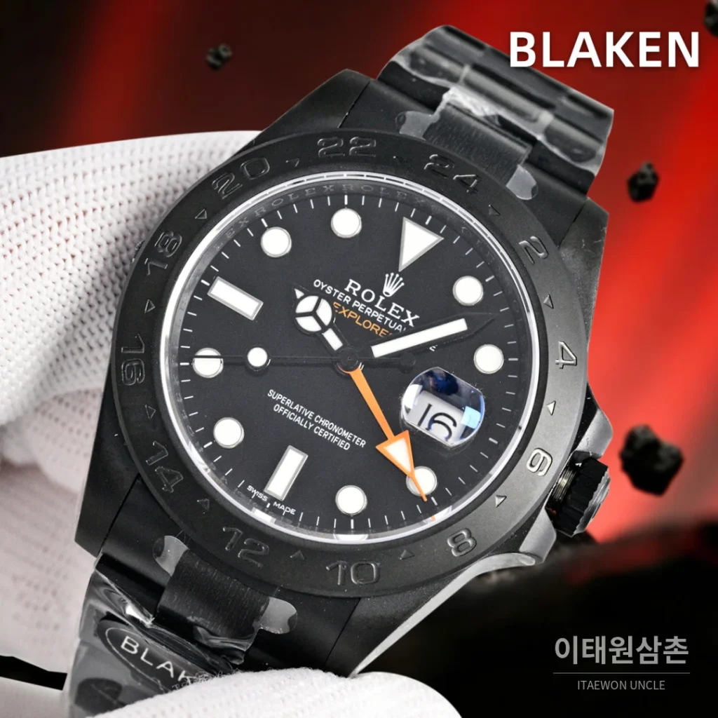롤렉스 익스플로러2 블라켄 DLC 블랙 GMT 오토매틱 42mm 블랙 다이얼 (2)