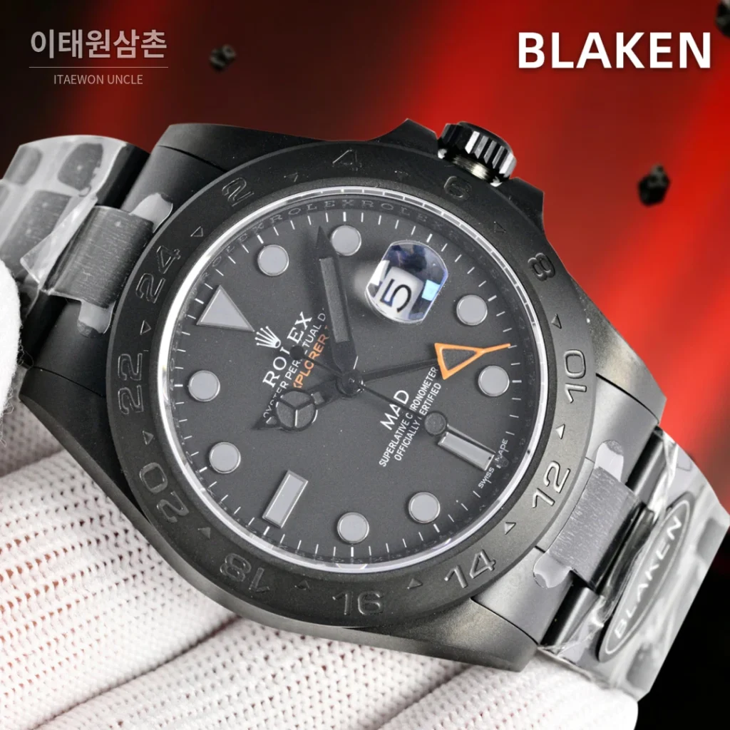 롤렉스 익스플로러2 블라켄 DLC 블랙 GMT 오토매틱 42mm 그레이 다이얼