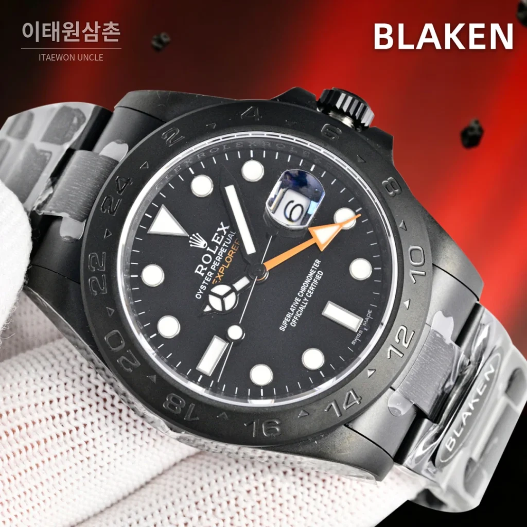롤렉스 익스플로러2 블라켄 DLC 블랙 GMT 오토매틱 42mm 블랙 다이얼 (2)
