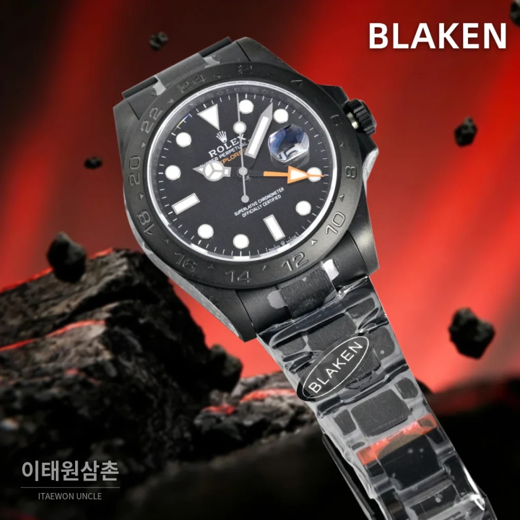 롤렉스 익스플로러2 블라켄 DLC 블랙 GMT 오토매틱 42mm 블랙 다이얼