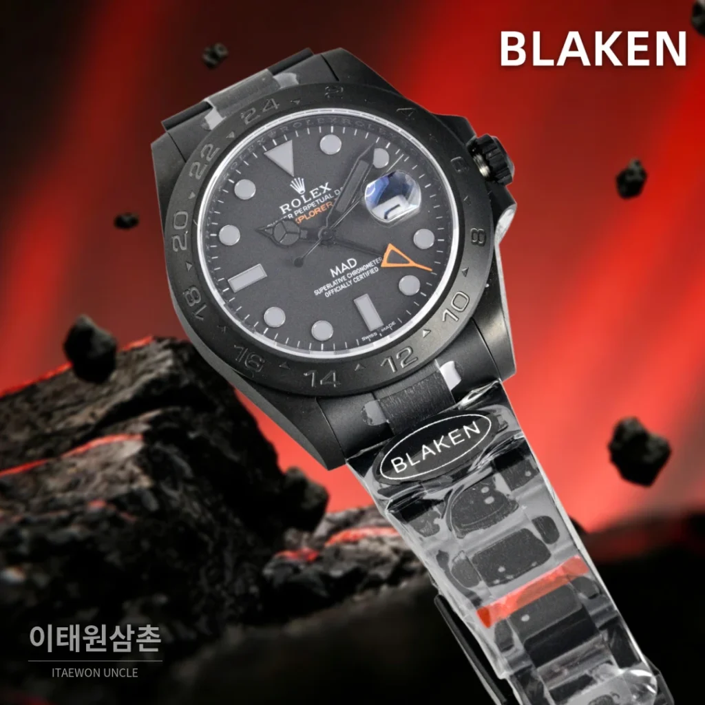 롤렉스 익스플로러2 블라켄 DLC 블랙 GMT 오토매틱 42mm 그레이 다이얼