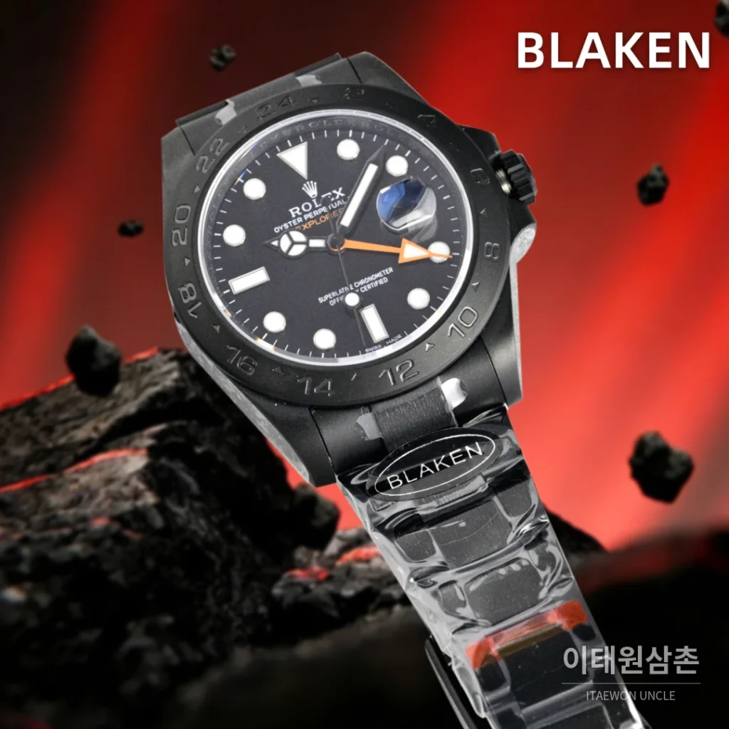 롤렉스 익스플로러2 블라켄 DLC 블랙 GMT 오토매틱 42mm 블랙 다이얼 (2)