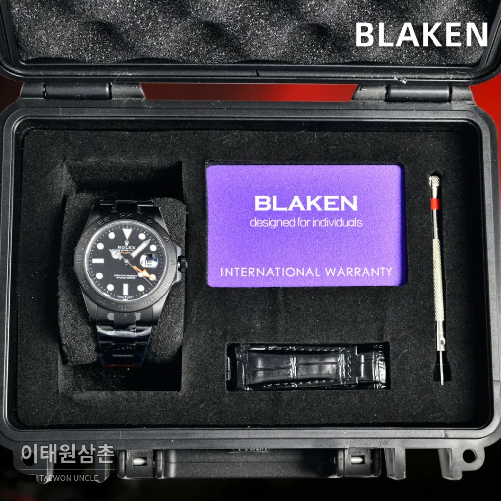 롤렉스 익스플로러2 블라켄 DLC 블랙 GMT 오토매틱 42mm 블랙 다이얼