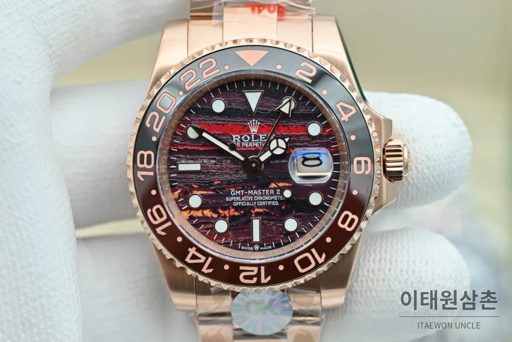 롤렉스 GMT마스터 II 오토매틱 40mm 멀티컬러 다이얼 로즈골드 브레이슬릿 블랙 베젤
