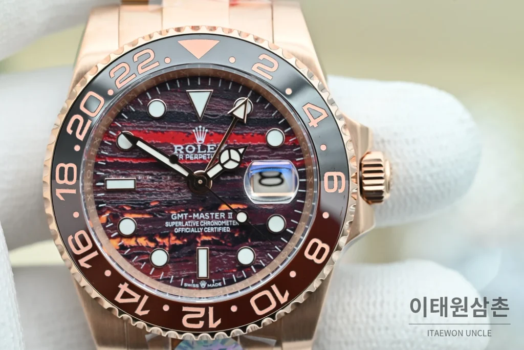 롤렉스 GMT마스터 II 오토매틱 40mm 멀티컬러 다이얼 로즈골드 브레이슬릿 블랙 베젤