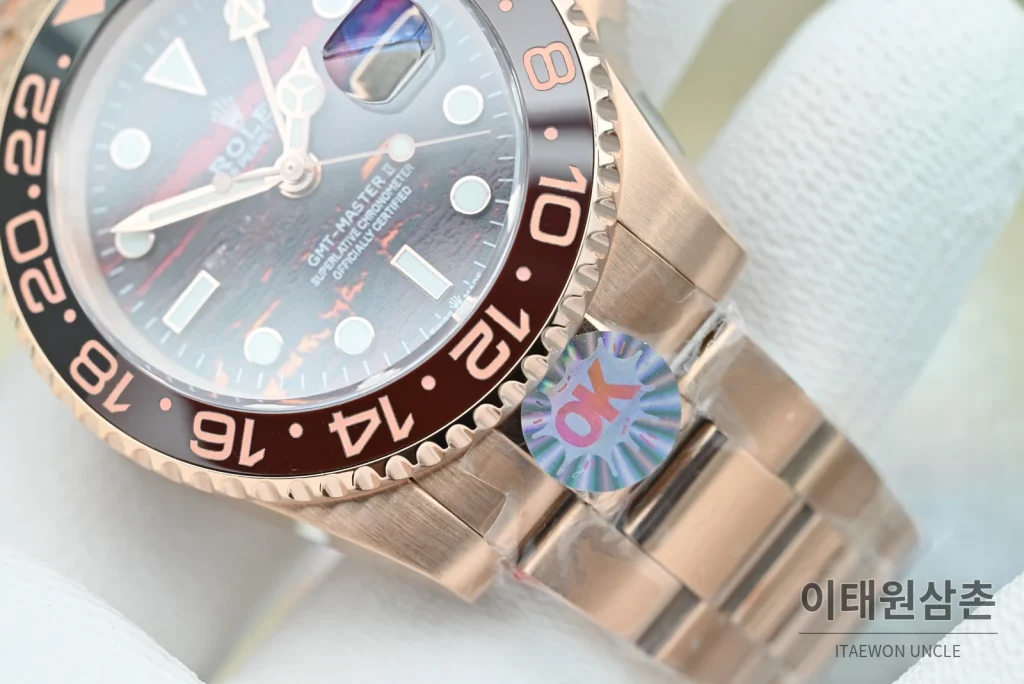 롤렉스 GMT마스터 II 오토매틱 40mm 멀티컬러 다이얼 로즈골드 브레이슬릿 블랙 베젤